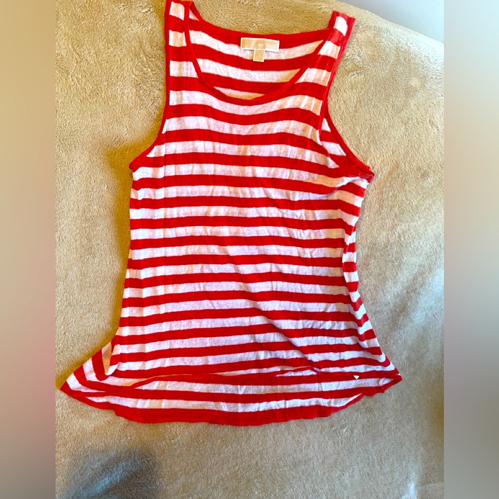 Michael Kors High Low Tank. Size Large Orange and White Stripe